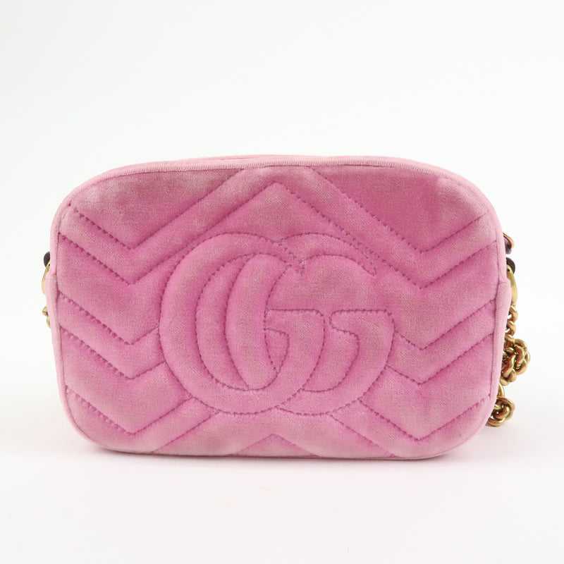 Gucci Gg Marmont Crystal Embellished Matelasse Velvet Pink Bag