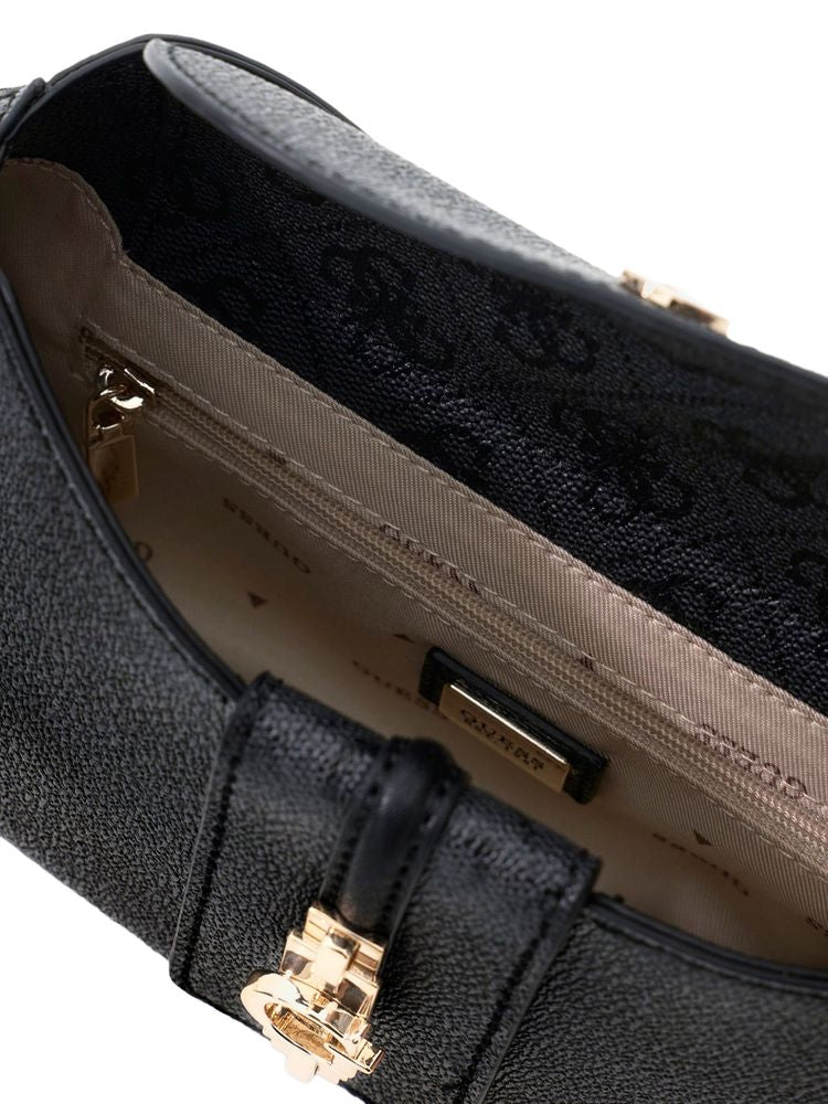 Guess Logo-Embossed Polyurethane Shoulder Bag — Black