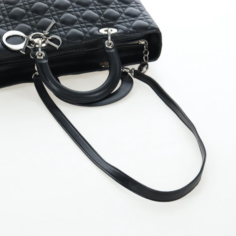 Christian Dior Lady Lambskin Black Leather Bag
