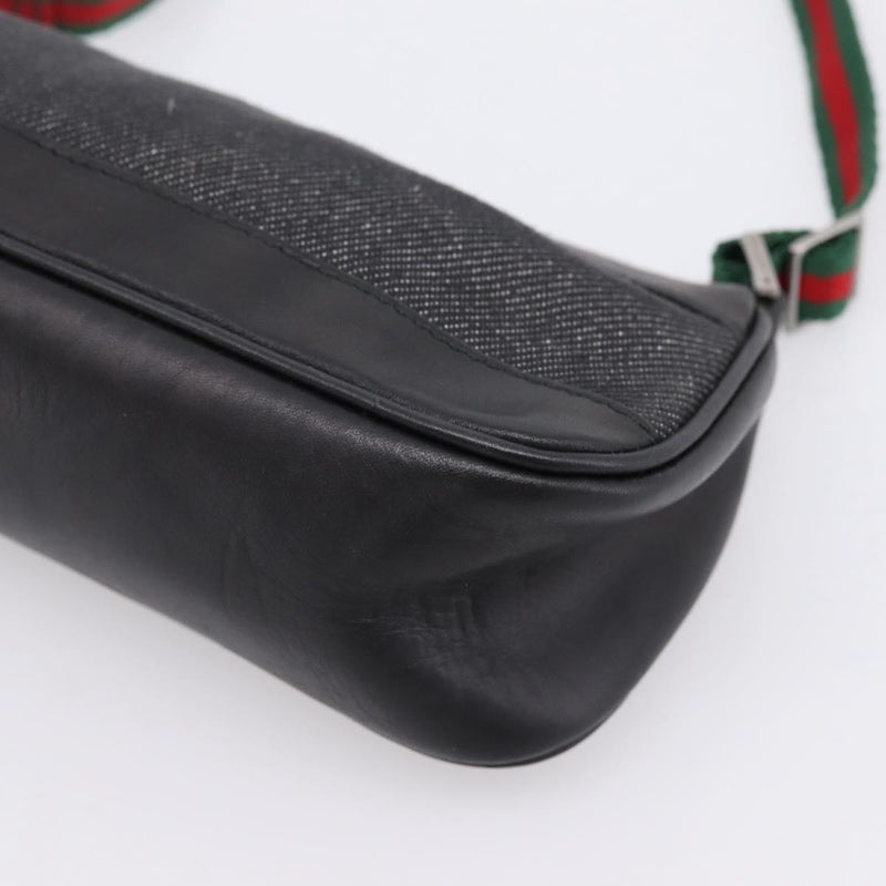 Gucci Web Sherry Line Accessory Pouch Denim & Leather Black Canvas