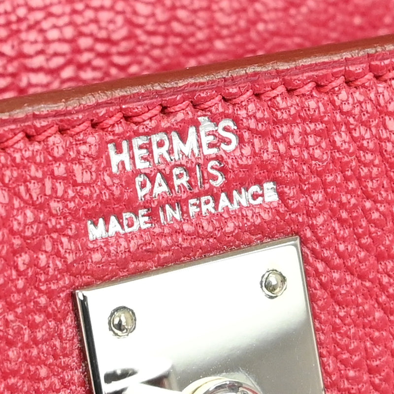 Hermes Kelly Red Chevre De Coromandel With Palladium Hardware Pink Calfskin Bag