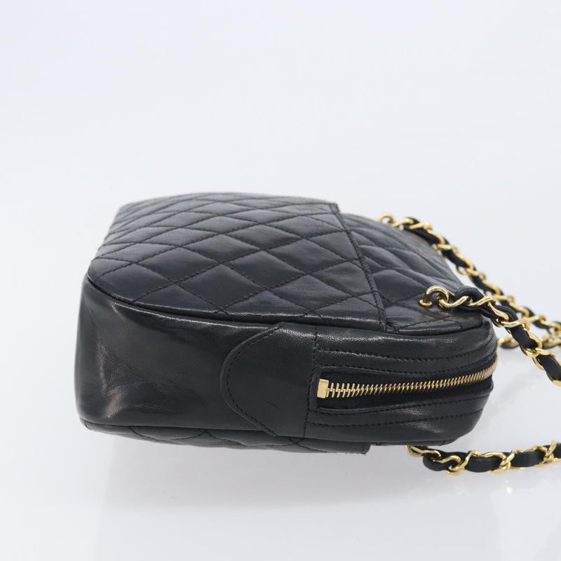 Chanel Vintage Front Pocket Camera Chevron Lambskin Black Leather Bag