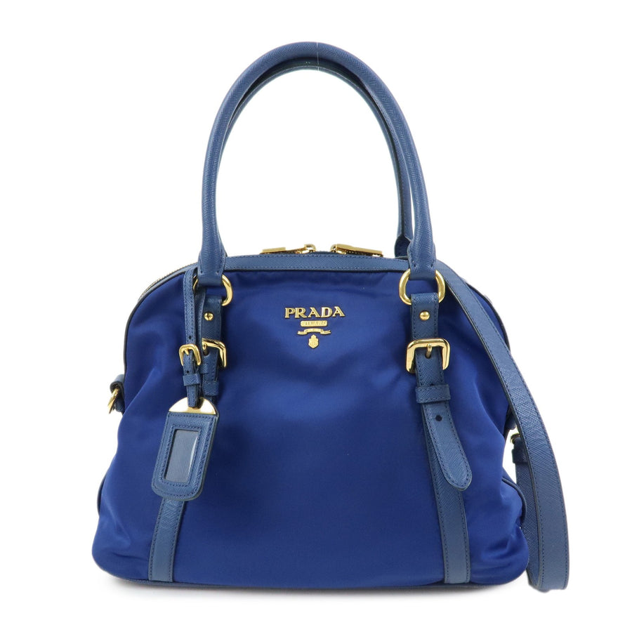 Prada Convertible Dome Satchel Tessuto With Saffiano Leather Blue Nylon