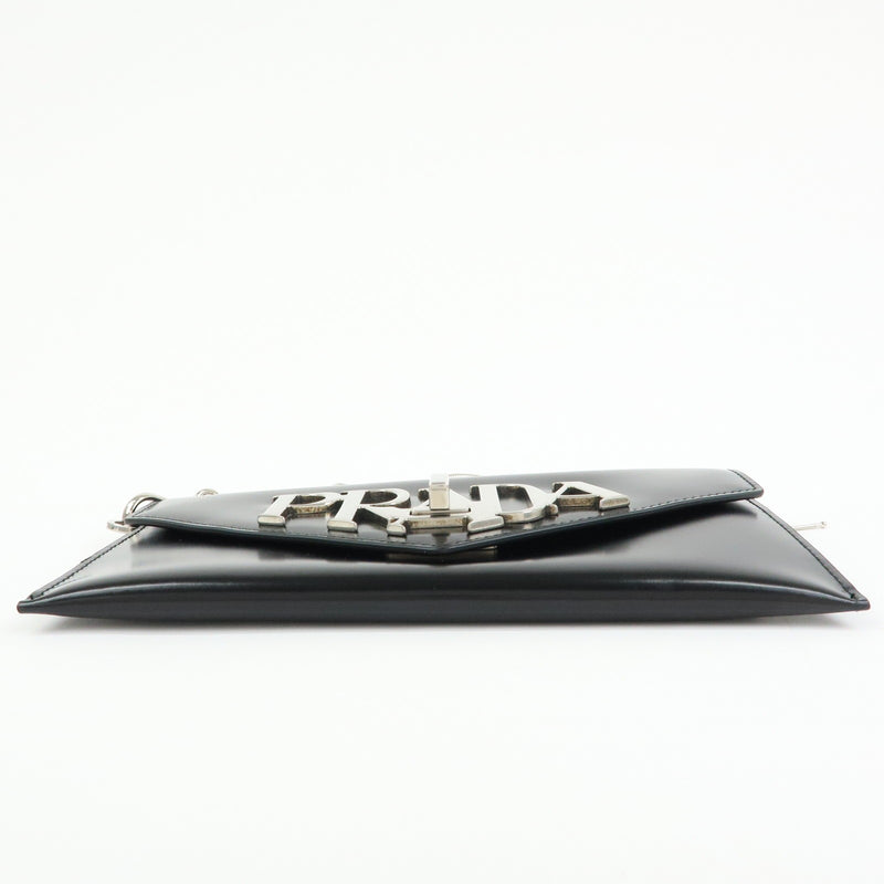 Prada Envelope Logo Clutch Spazzolato Leather Black
