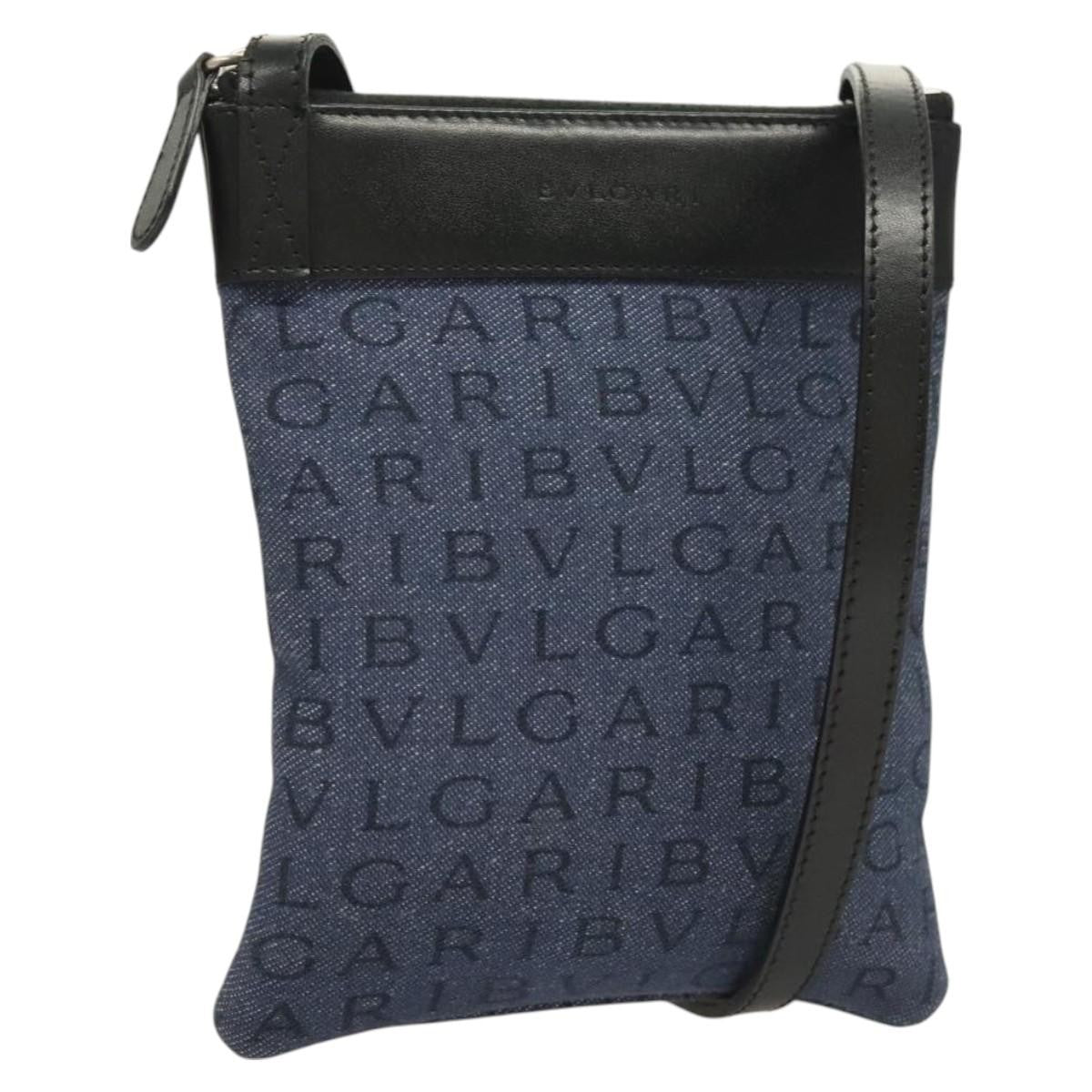 Bvlgari Logomania Canvas With Leather Blue Bag