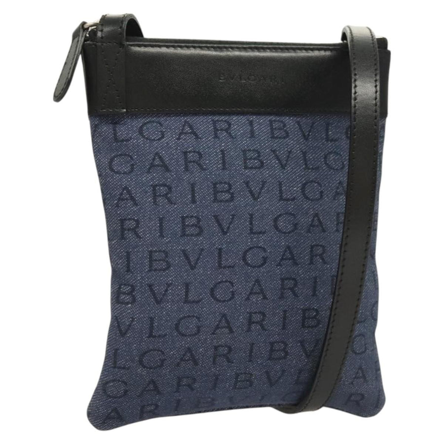 Bvlgari Logomania Canvas With Leather Blue Bag