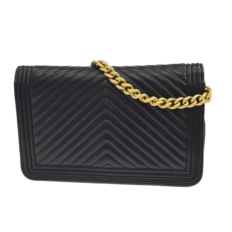 Chanel Boy Wallet On Chain Chevron Lambskin Black Leather Bag