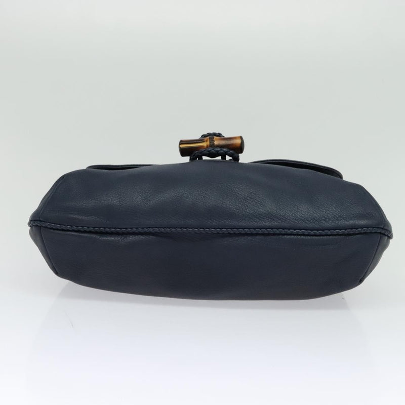 Gucci Hip Bamboo Flap Leather Blue Bag
