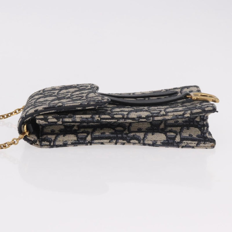 Christian Dior Vertical Saddle Chain Oblique Canvas Navy Bag