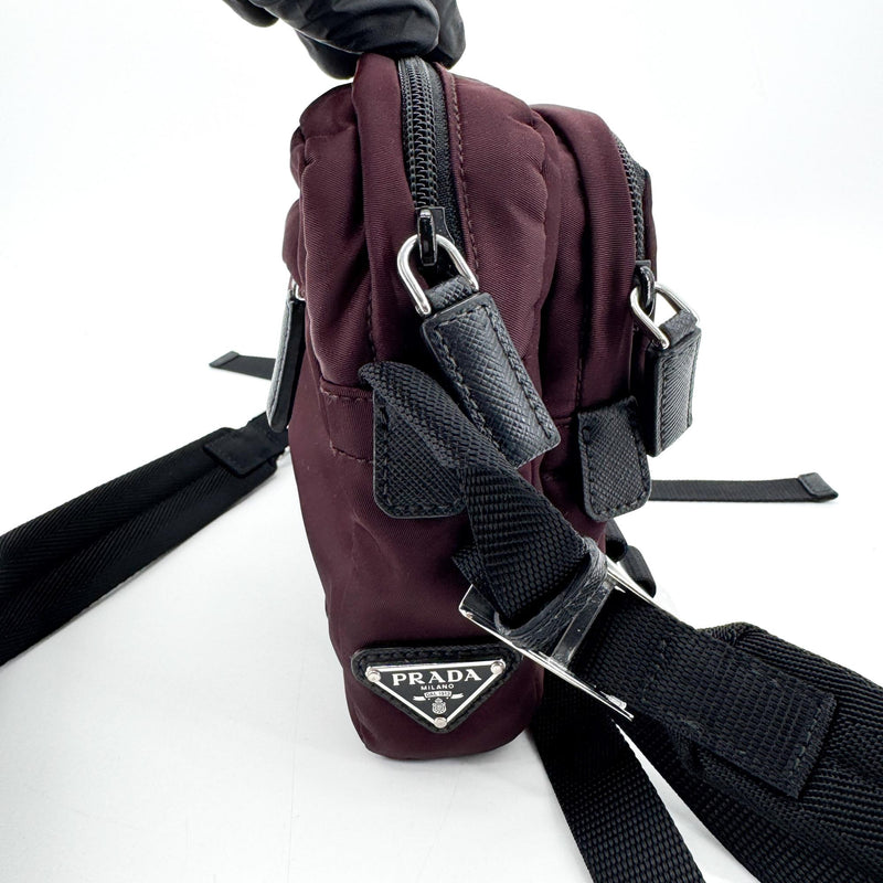 Prada Technical Zip Tessuto Burgundy Nylon Bag