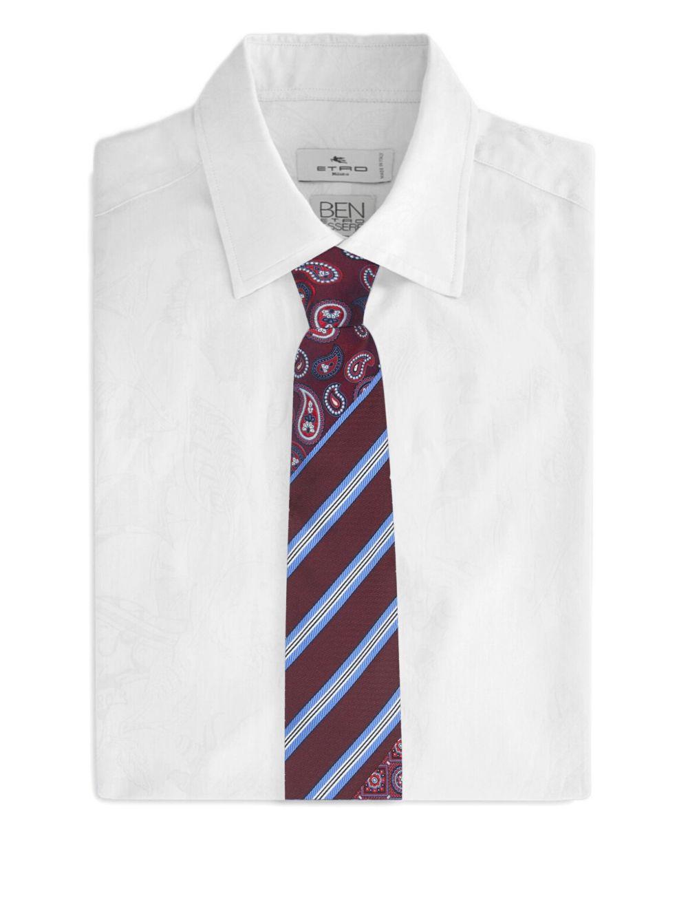 Etro Patchwork Paisley & Striped Silk Tie — Burgundy Neckties