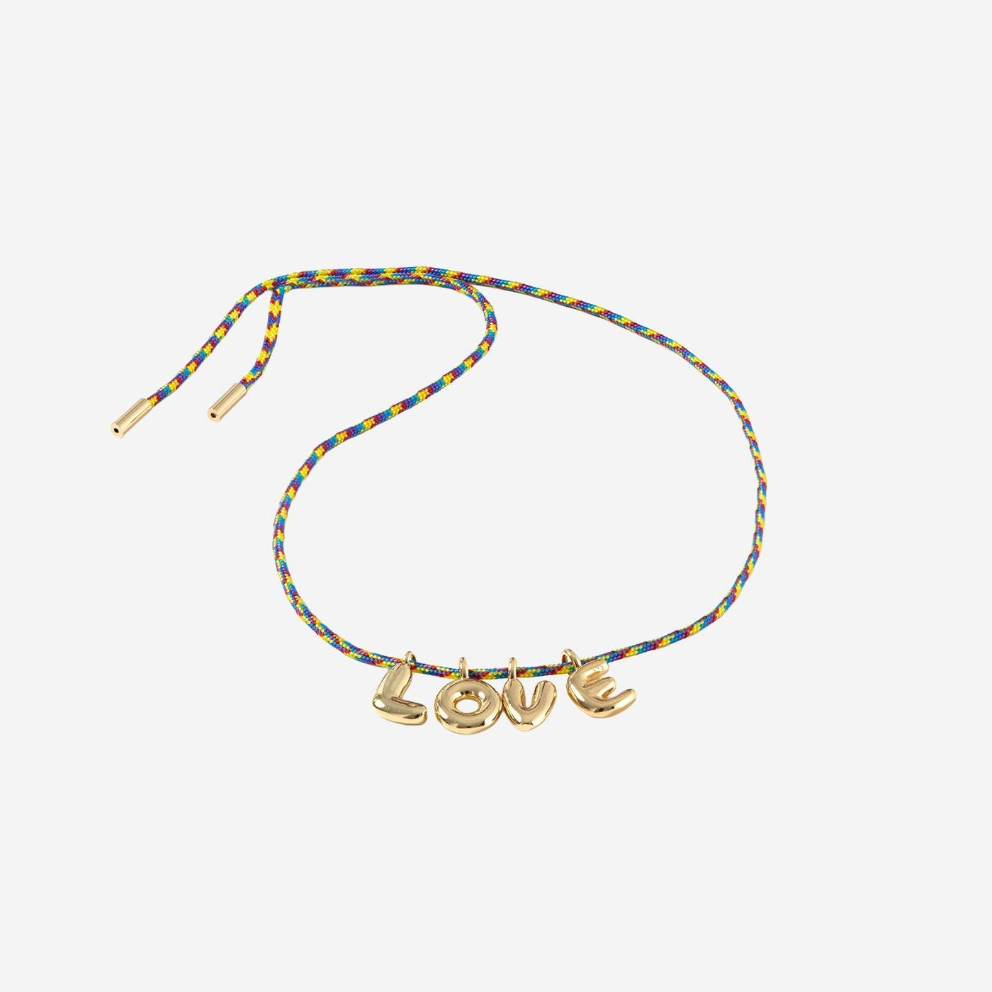Sorbet Island Bubble Letter Necklace — Multicolor Fabric And Metal Necklaces