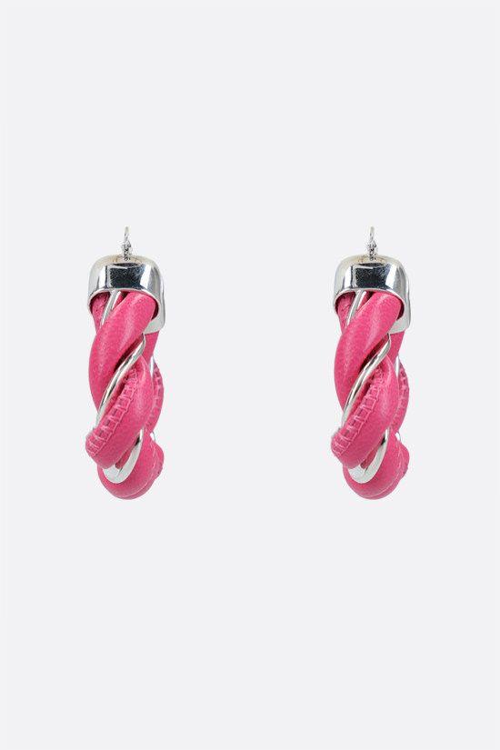 Bottega Veneta Silver And Lambskin Hoop Earrings — Pink