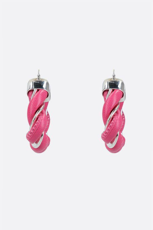 Bottega Veneta Silver And Lambskin Hoop Earrings — Pink