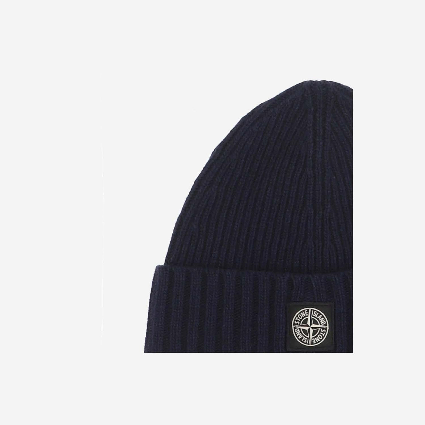Stone Island N100003 Wool-Blend Ribbed Beanie — Navy Beanies