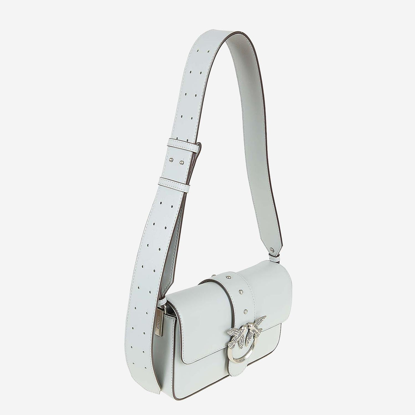 Pinko Love Birds Shoulder Bag — Gray Leather
