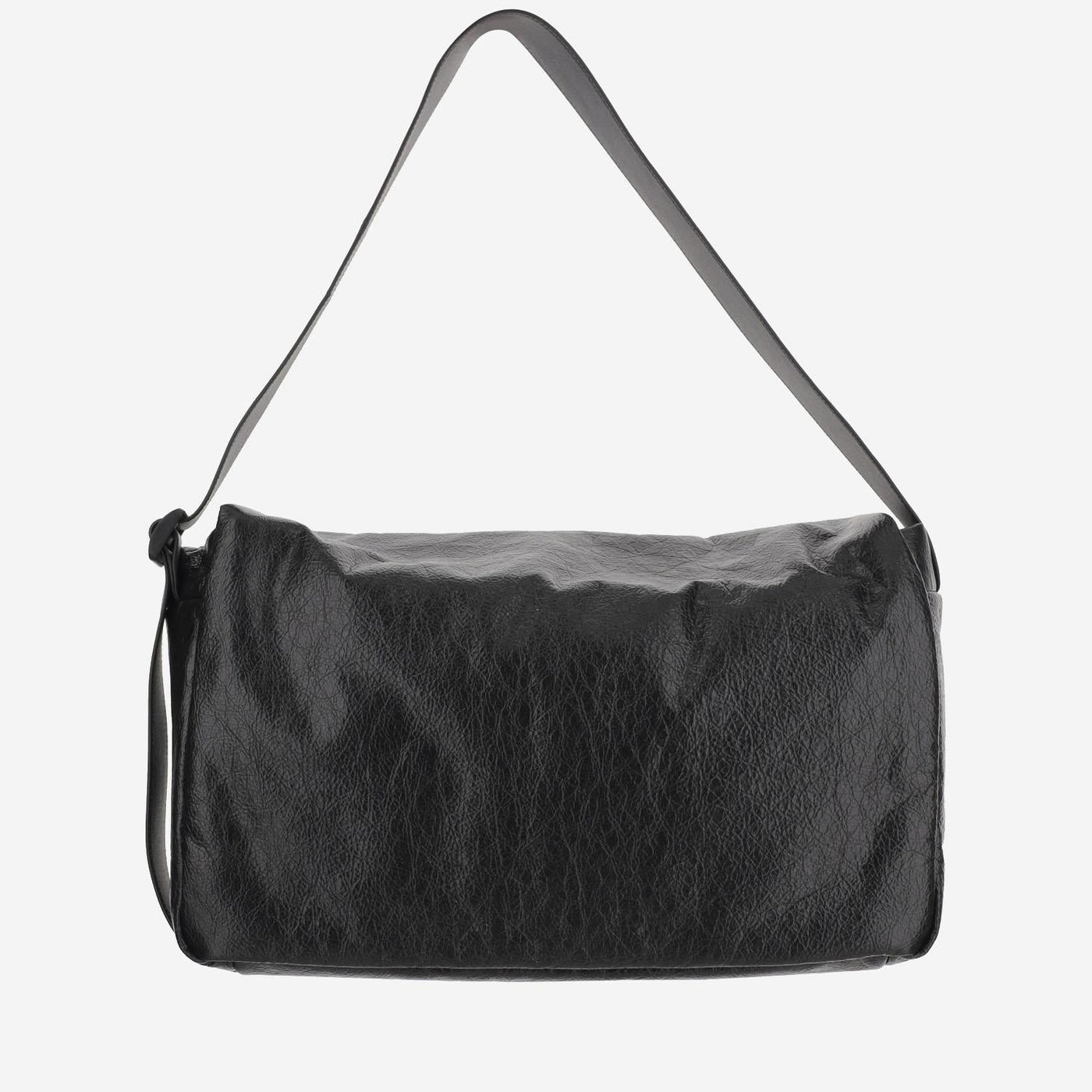 Balenciaga Logo Leather Shoulder Bag — Black