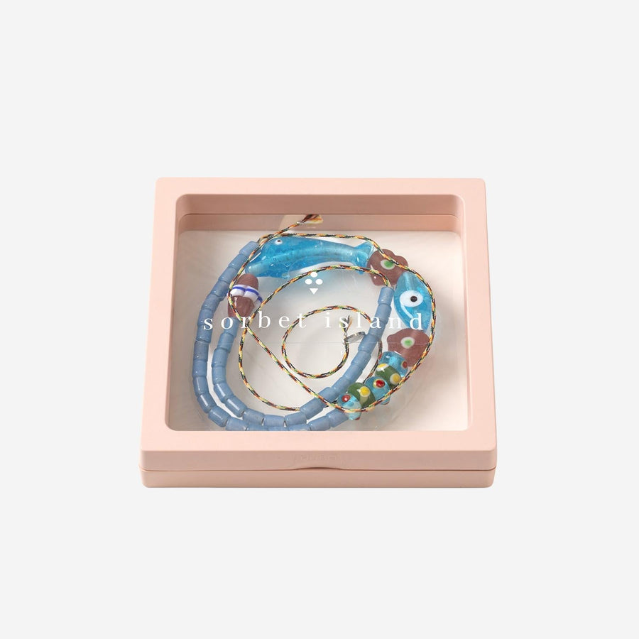 Sorbet Island Glass Bead With Dolphin Charm Necklace — Blue Glass/fabric Necklaces