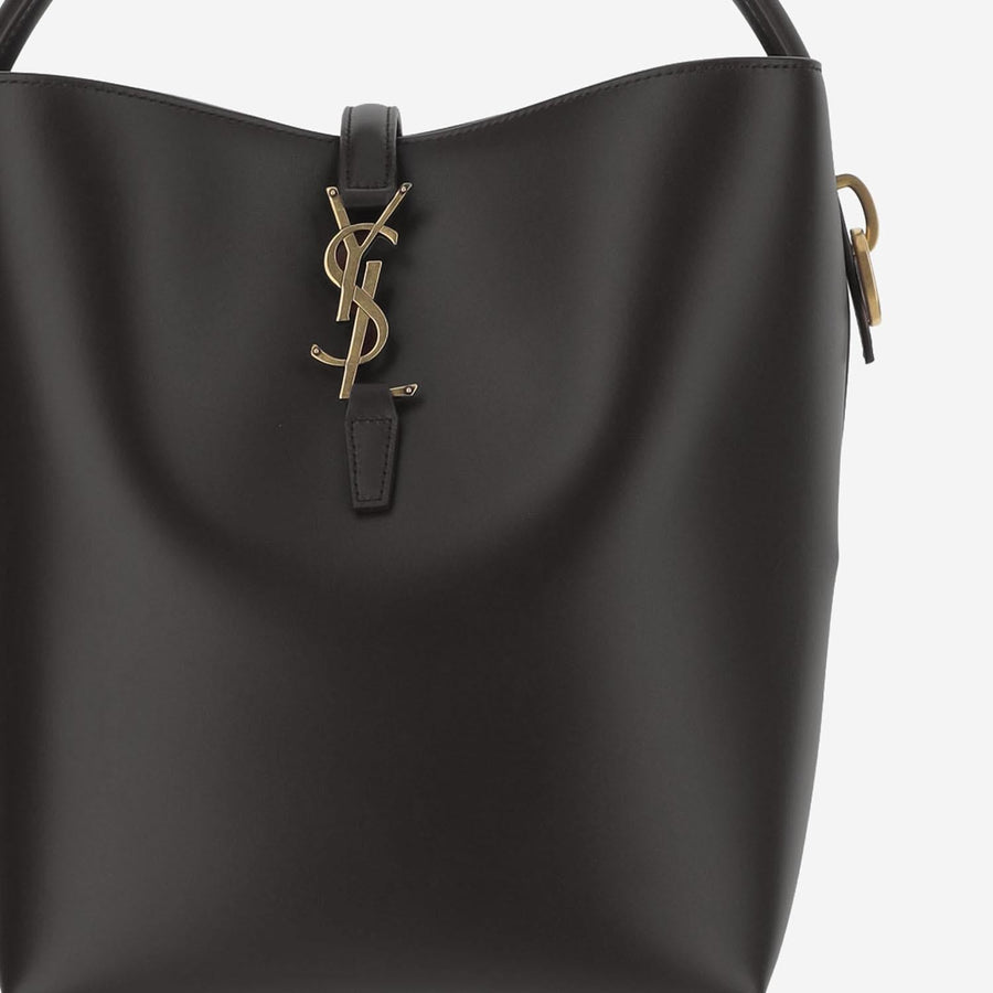 Saint Laurent Glossy Leather Shoulder Bag — Black