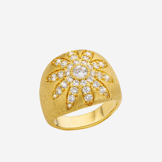 Mya Bay Crystal-Embellished Floral Ring — Gold Brass Rings
