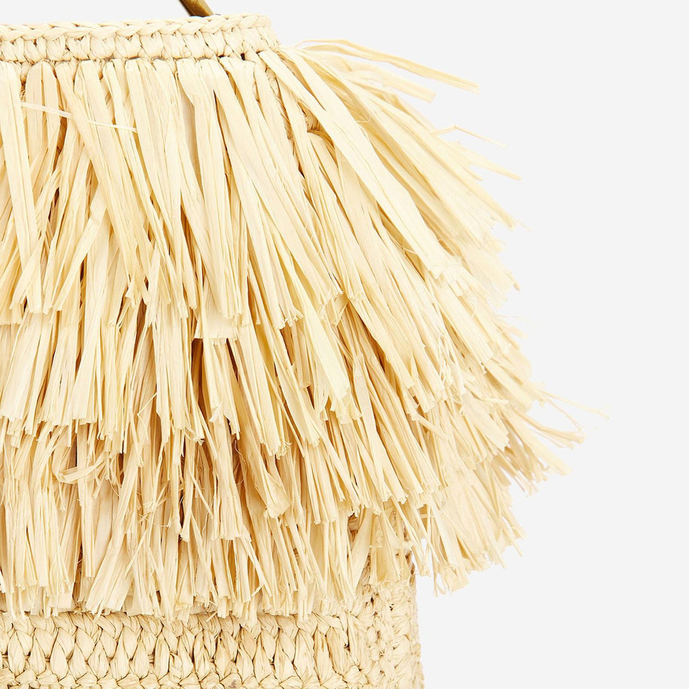 Saint Laurent Fringed Raffia Shoulder Bag — Beige