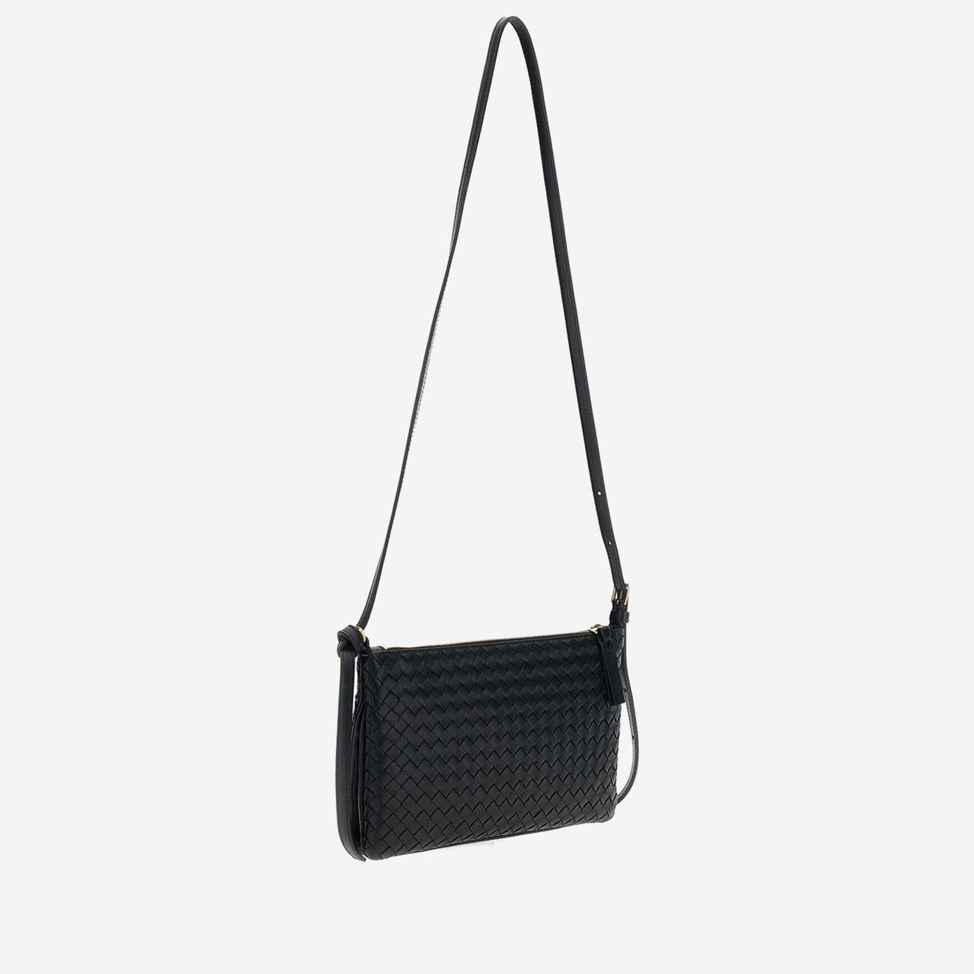 Bottega Veneta Woven Lambskin Shoulder Bag — Black