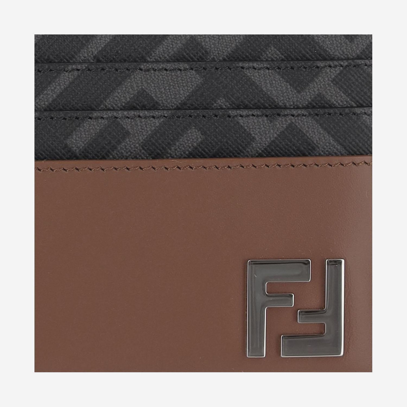 Fendi Leather With Metallic Ff Logo Card Case — Brown Cases