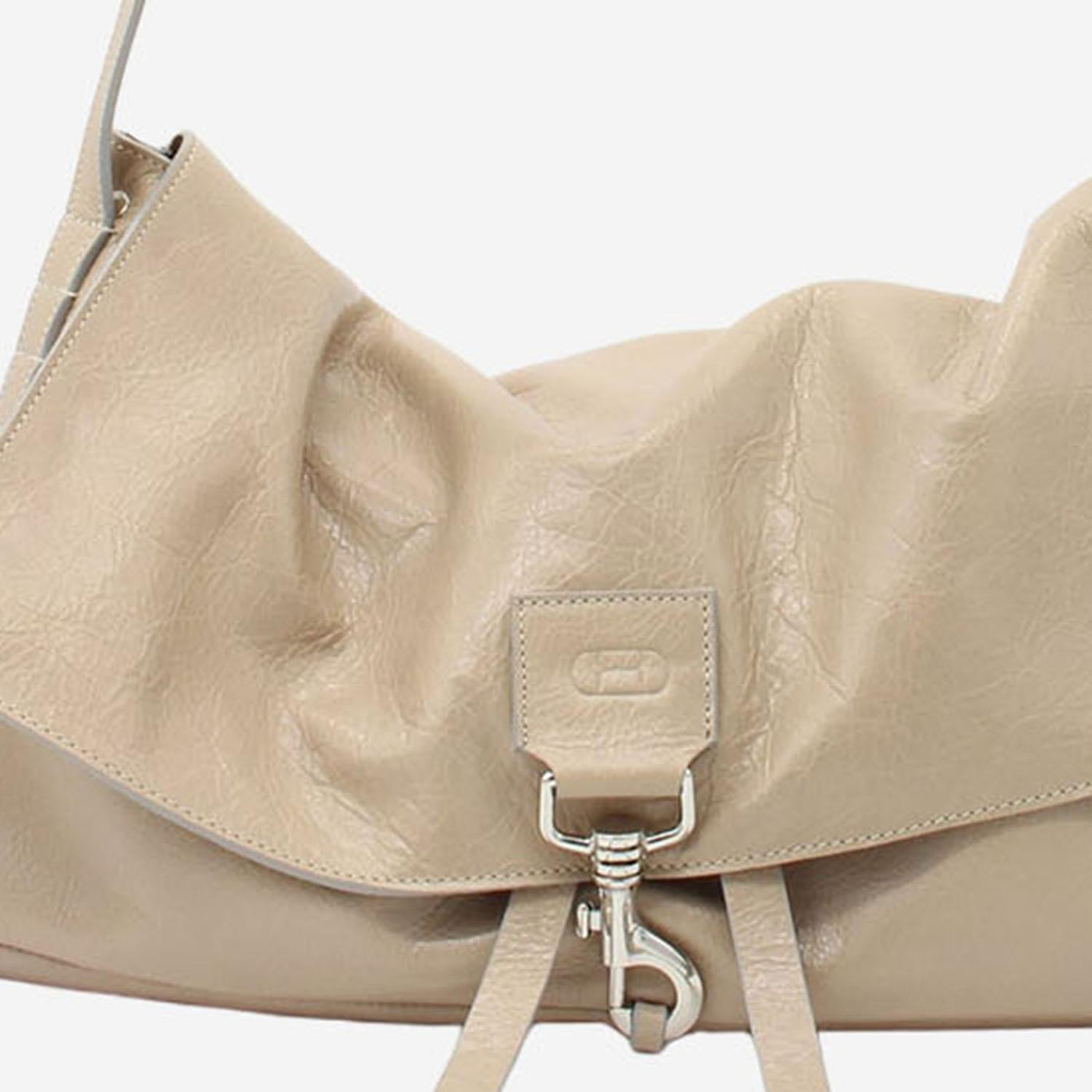 Radica Studio Hammered Nappa Leather Shoulder Bag — Beige