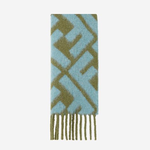 Fendi Alpaca And Wool Blend With Ff Logo Scarf — Blue Scarfs
