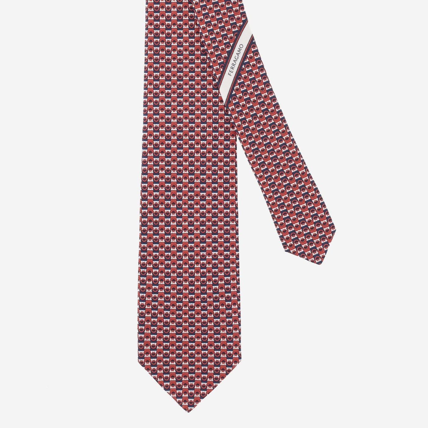 Ferragamo Silk Geometric Pattern Necktie — Red Neckties