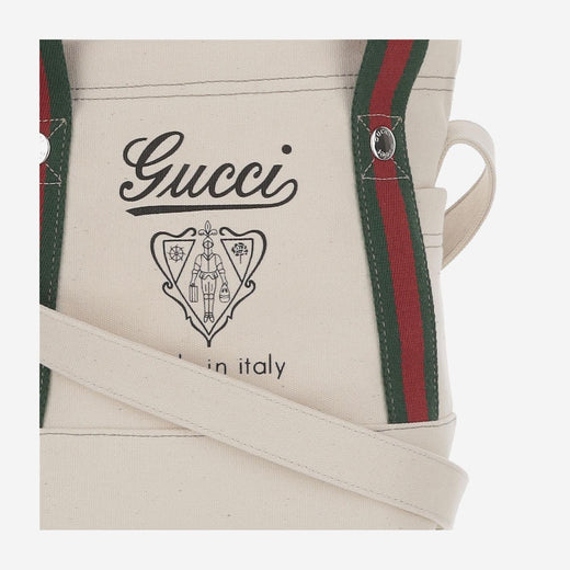 Gucci Logo-Printed Canvas Shoulder Bag — White Cotton