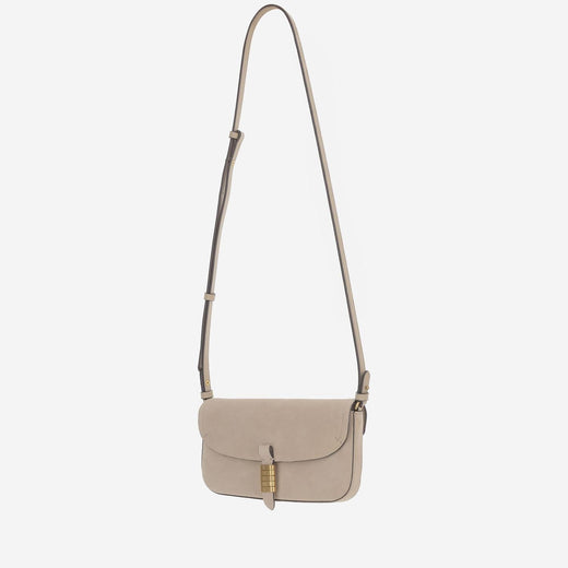 Pinko Suede Saddle Shoulder Bag — Beige