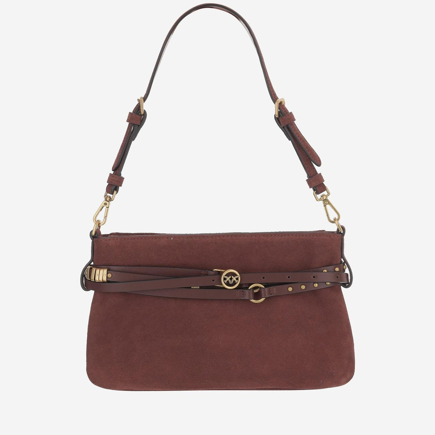 Pinko Belted Suede Shoulder Bag — Brown