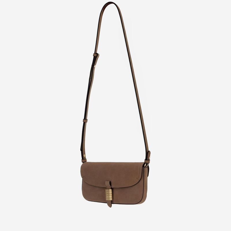 Pinko Suede Leather Saddle Shoulder Bag — Brown
