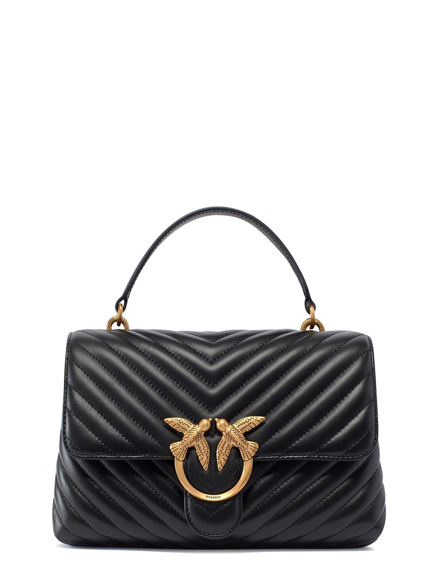 Pinko Chevron-Quilted Leather Shoulder Bag — Black Cow