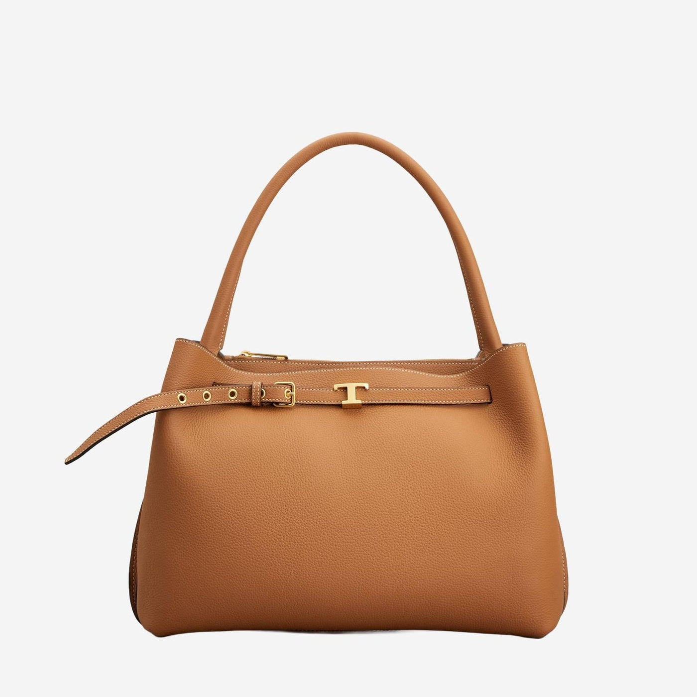 Tods Calfskin Leather With Logo Hardware Shoulder Bag — Brown