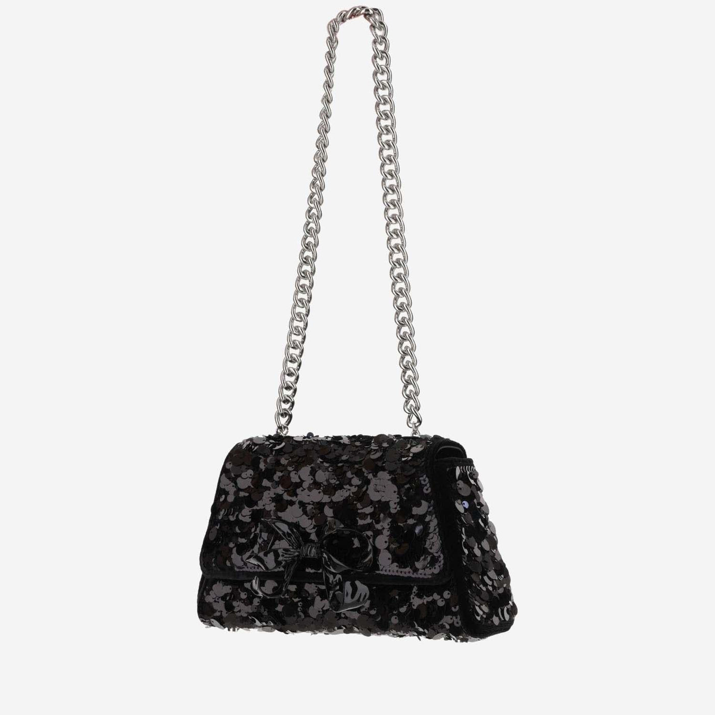 Self-Portrait Sequin-Embellished Shoulder Bag — Black Polyester Elastane