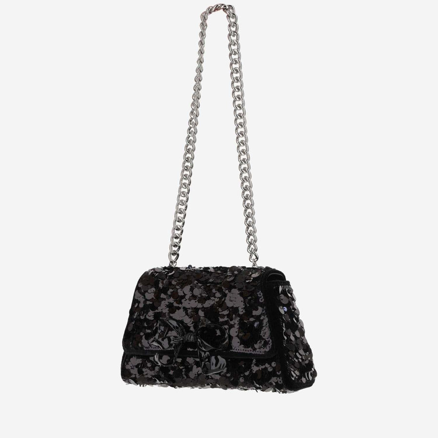 Self-Portrait Sequin-Embellished Shoulder Bag — Black Polyester Elastane
