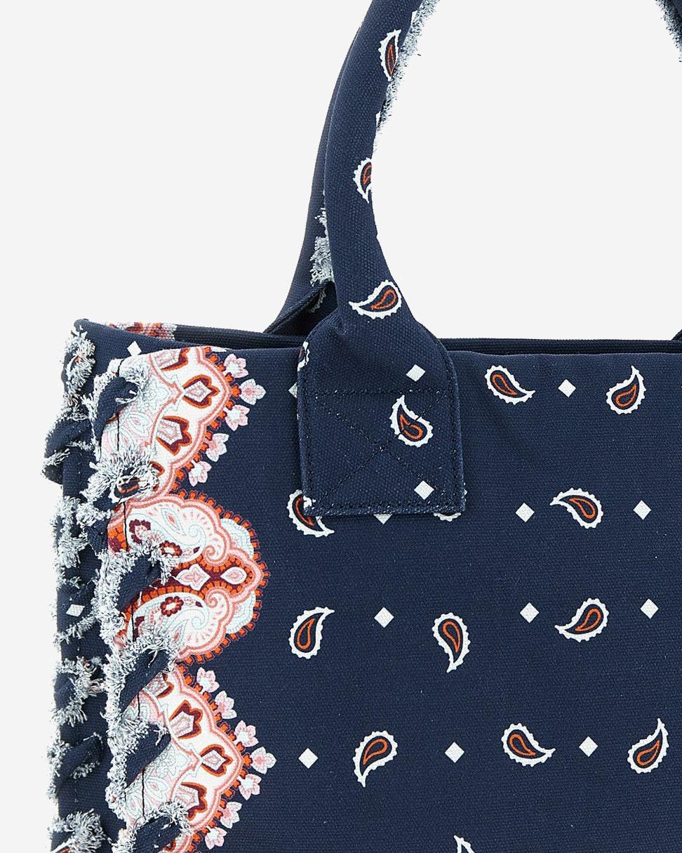 Pinko Bandana-Print Cotton Tote Bag — Navy