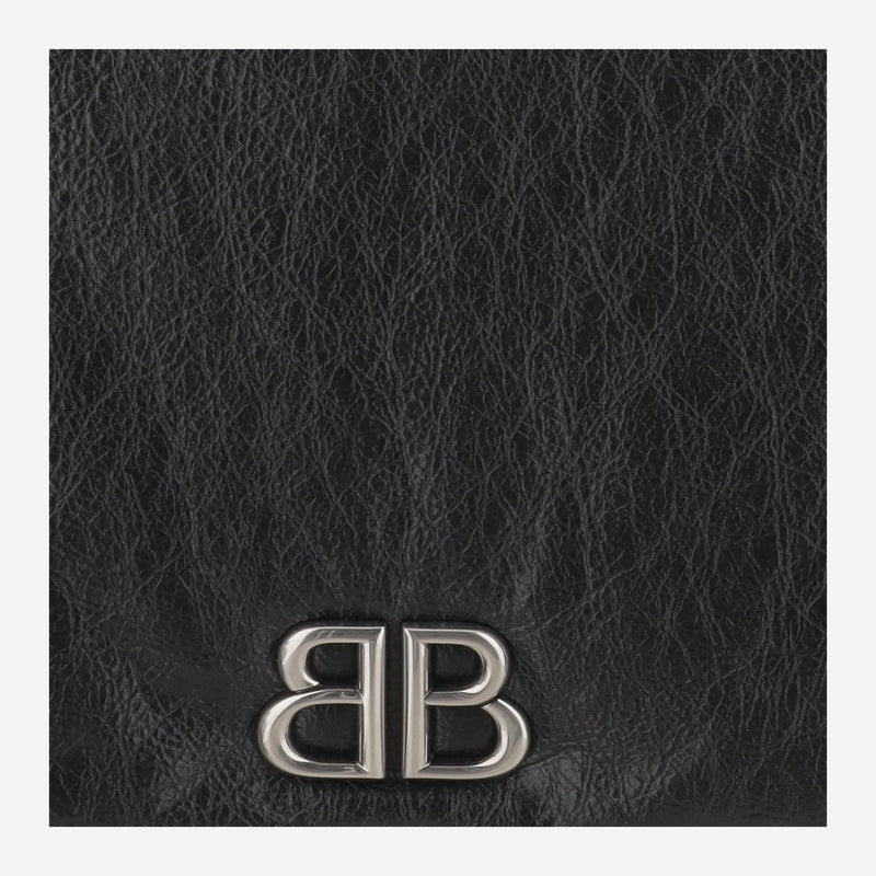 Balenciaga Logo Leather Shoulder Bag — Black