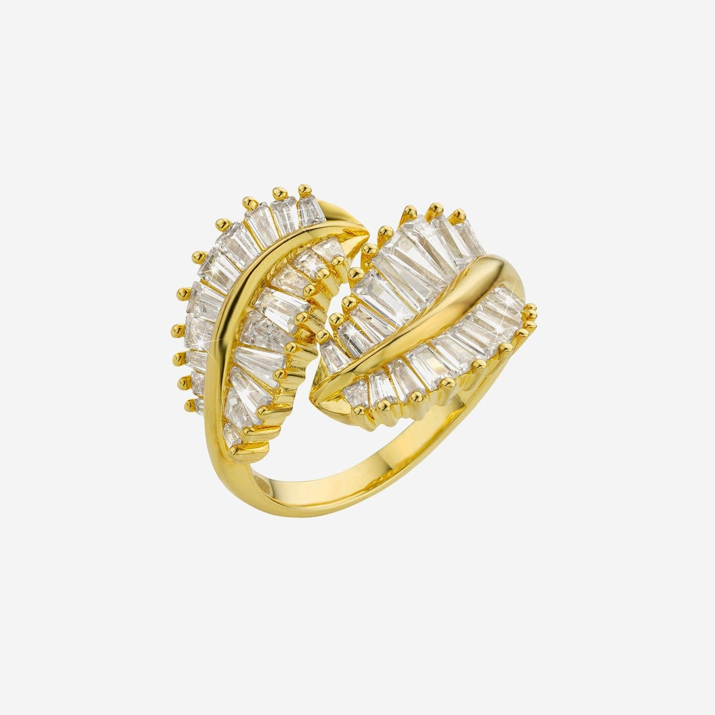 Mya Bay Crystal-Embellished Leaf Ring — Gold Brass Rings