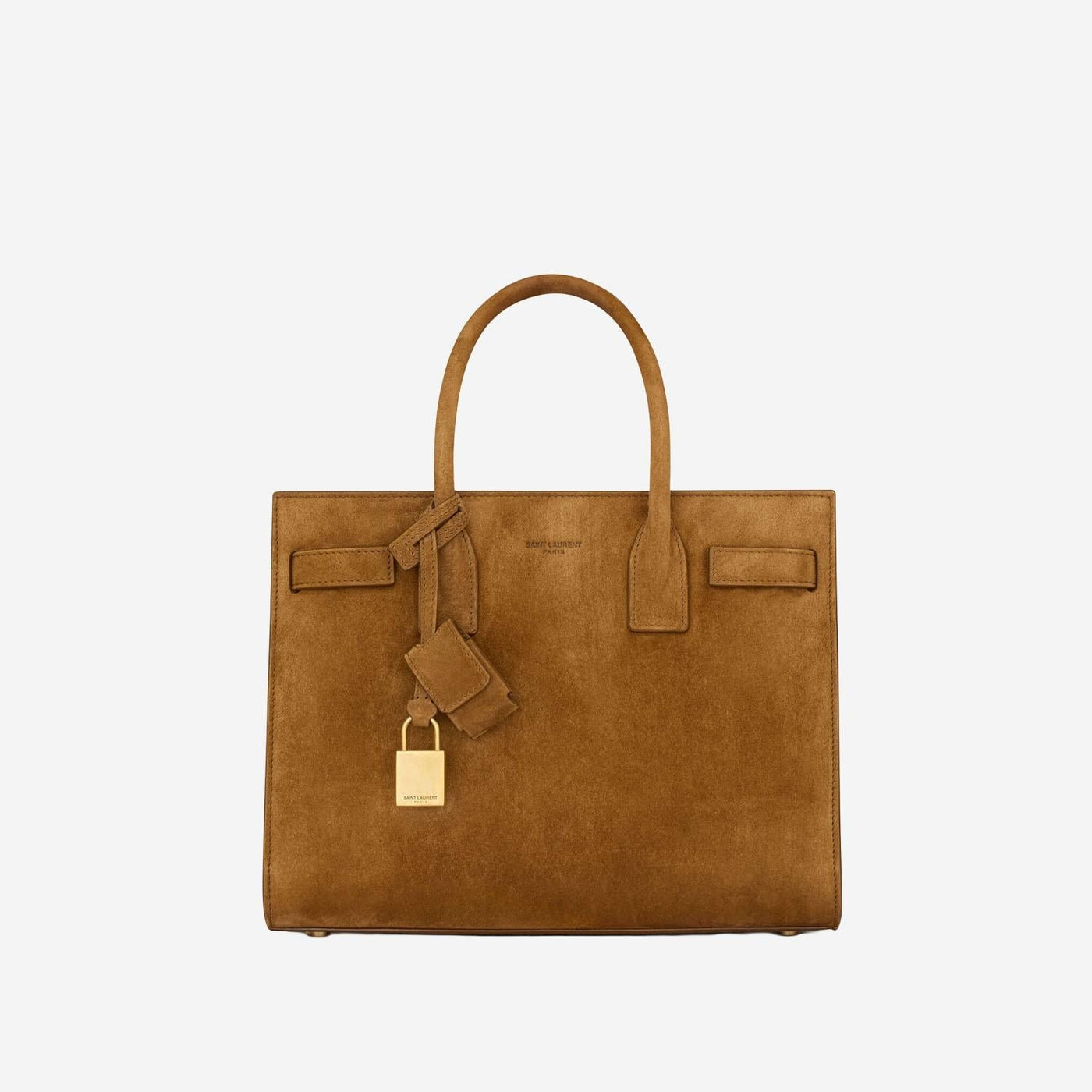 Saint Laurent Structured Suede Tote Bag — Brown