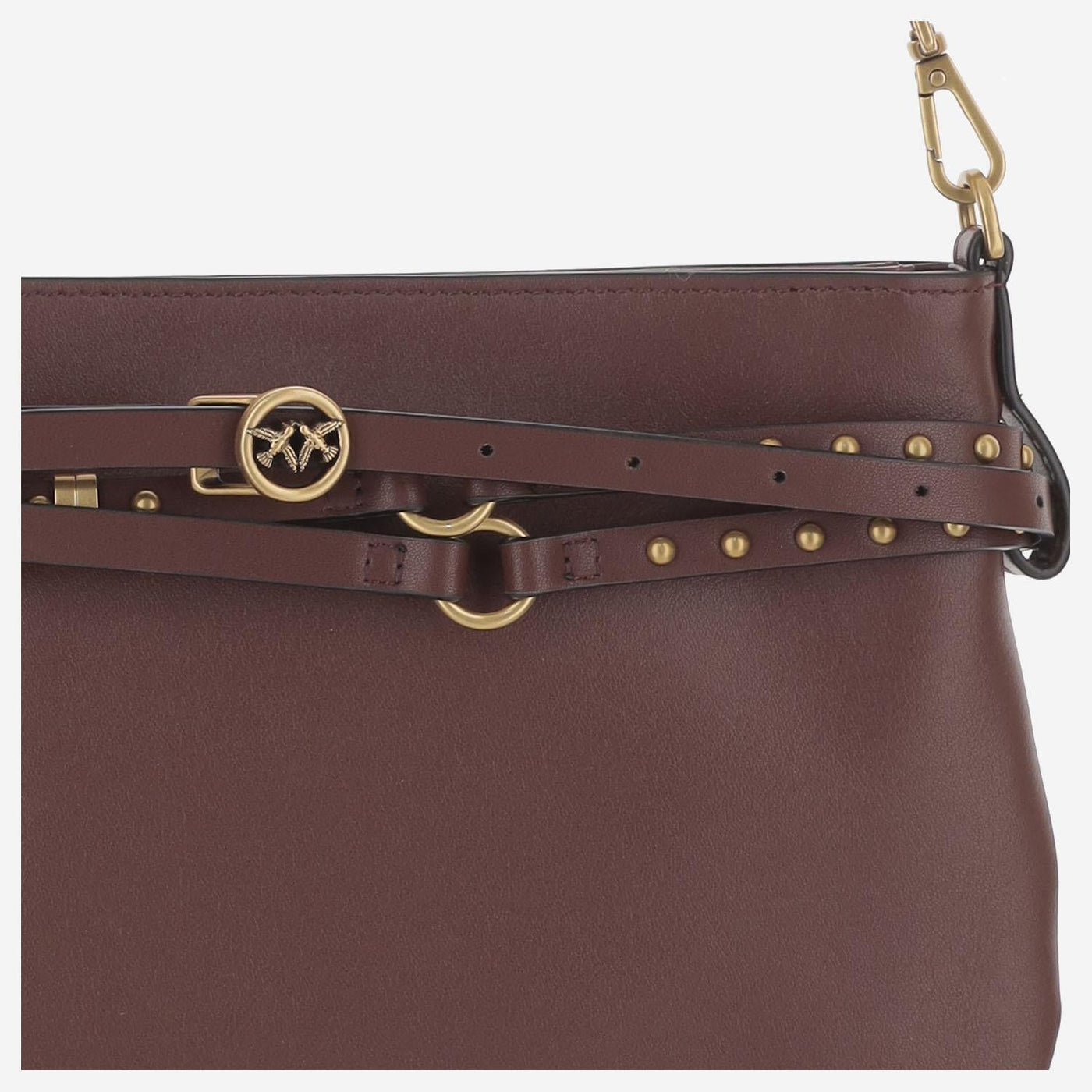 Pinko Leather With Removable Belt Shoulder Bag — Brown