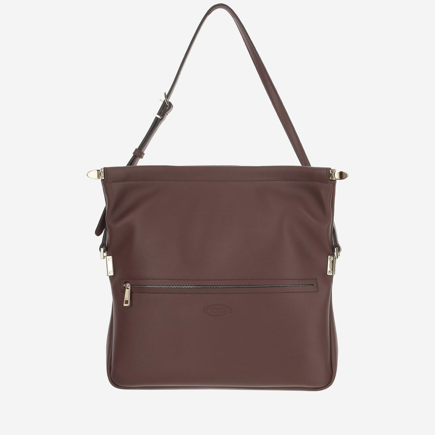 Tods Calfskin Fold-Over Flap Shoulder Bag — Brown