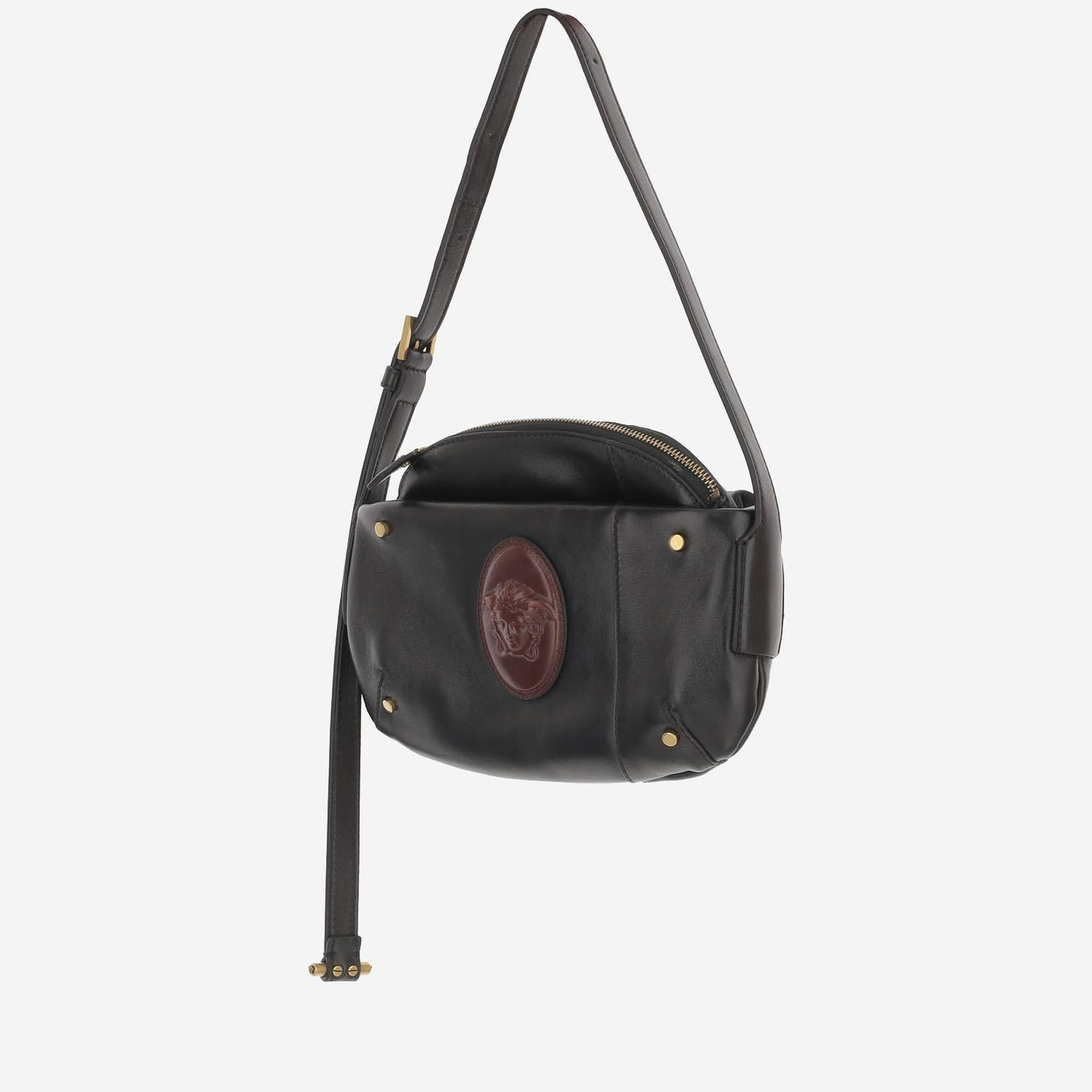 Versace Embossed Medusa Logo Shoulder Bag — Black Leather