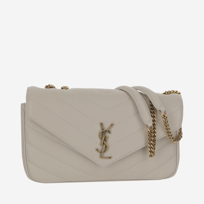 Saint Laurent Quilted Lambskin Shoulder Bag — White Leather