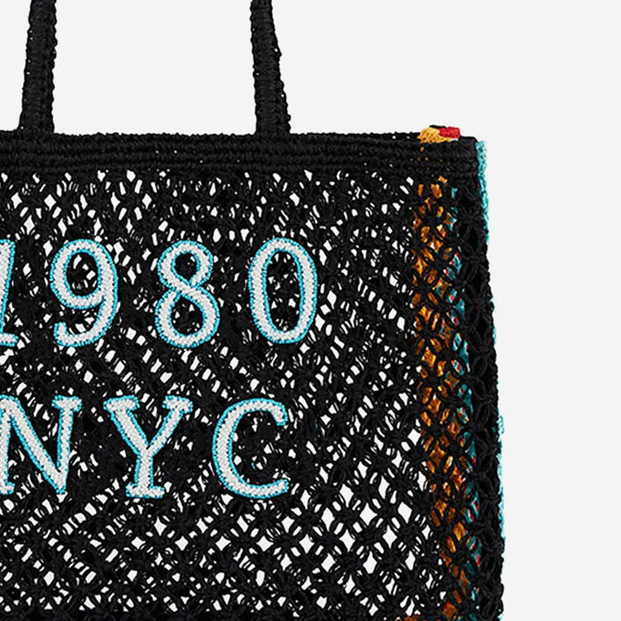 Wild Logo-Embroidered Raffia Tote Bag — Black