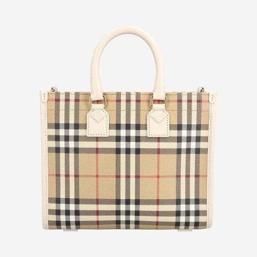 Burberry Plaid Check Canvas Tote Bag — Beige Polyurethane