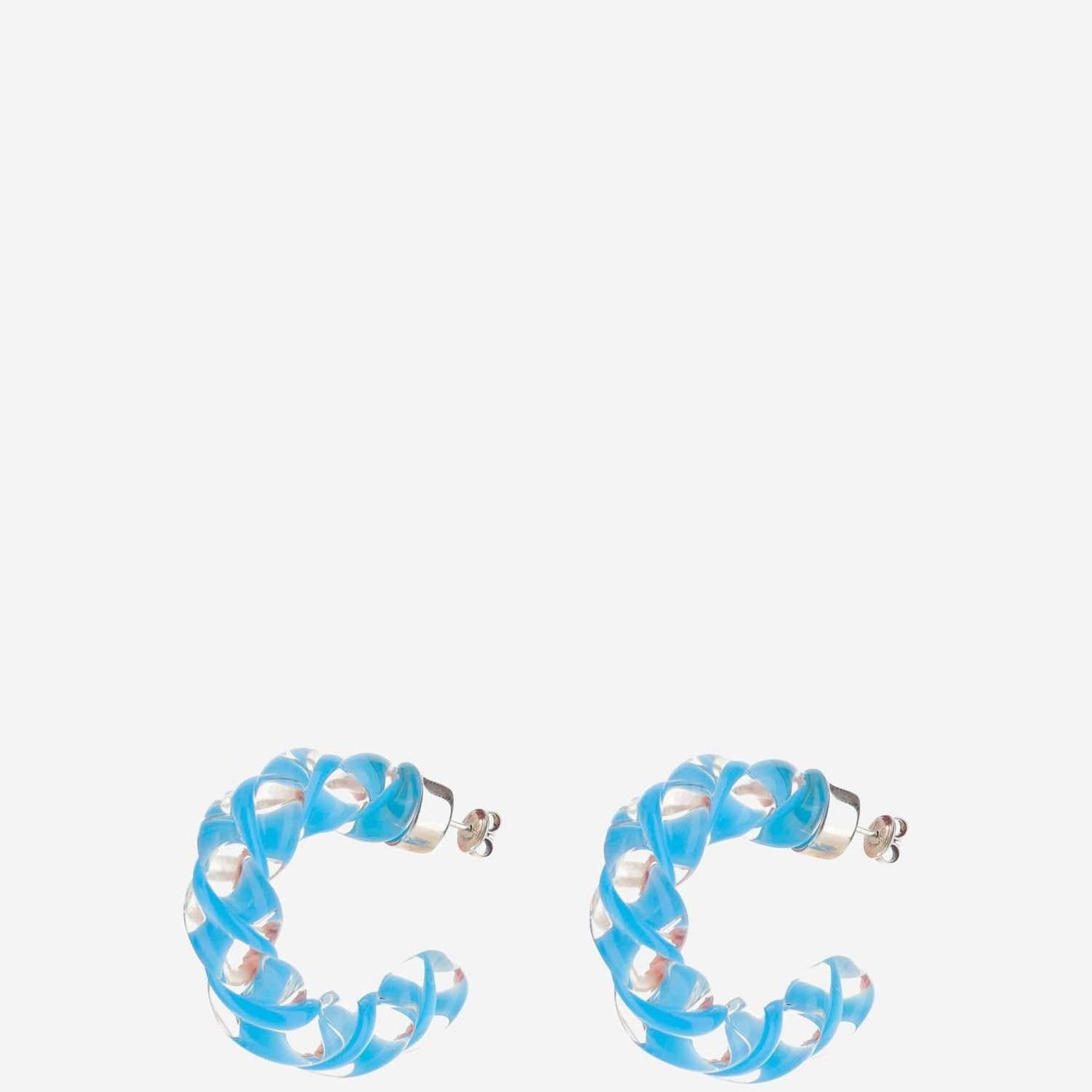 Bottega Veneta Twisted Glass Hoop Earrings — Blue