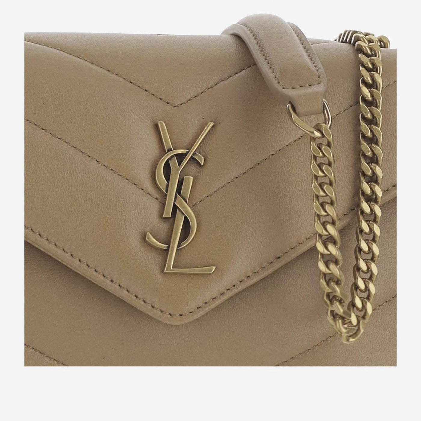 Saint Laurent Loulou Shoulder Bag — Beige Lambskin Leather